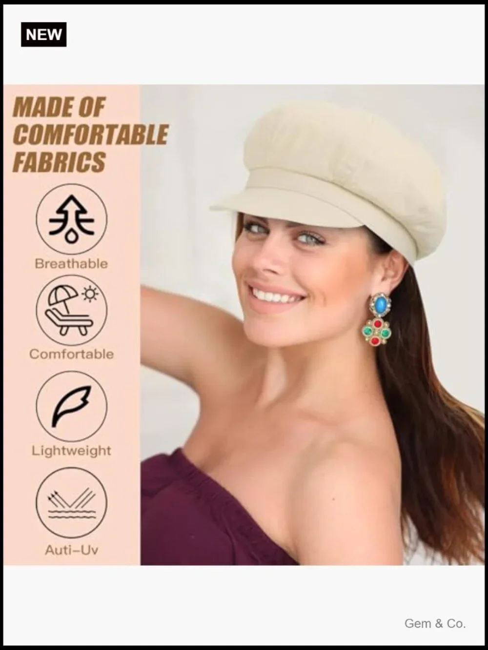 2-Piece Newsboy Hats with Adjustable Drawstring, Lightweight Cotton Blend